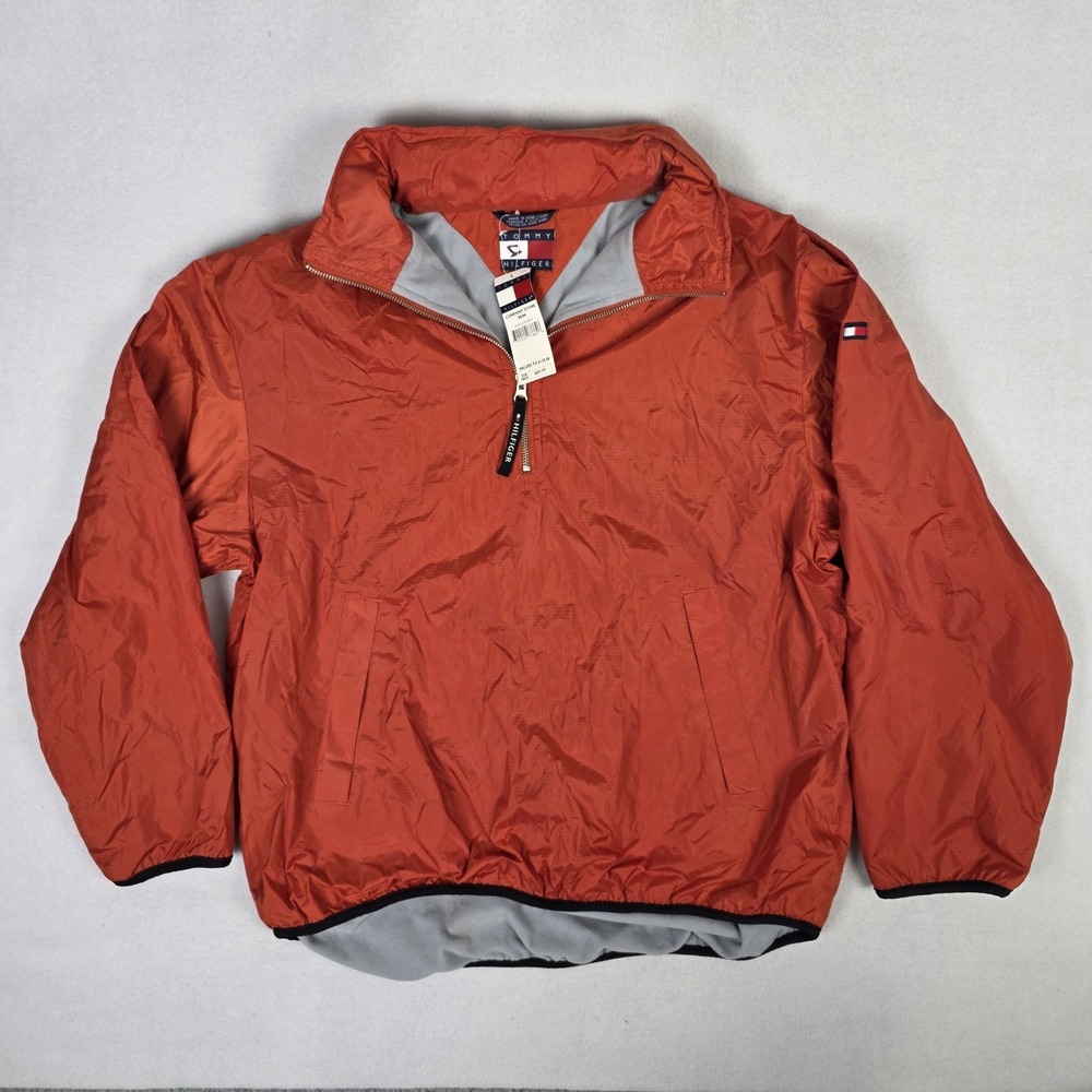 Vtg Y2k Tommy Hilfiger Windbreaker Jacket Mens Medium Orange Deadstock Hooded